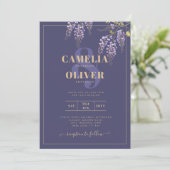 LeahG Lila Gold WISTERIA Floral Wedding INVITE Einladung (Stehend Vorderseite)