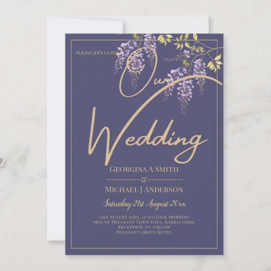 LeahG Lila Gold WISTERIA Floral Wedding INVITE Einladung (Vorderseite)