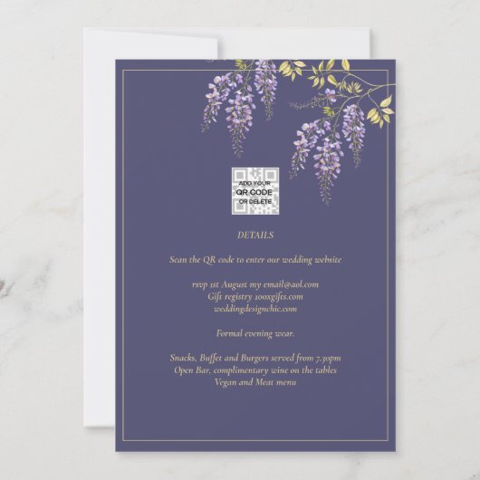 LeahG Lila Gold WISTERIA Floral Wedding INVITE Einladung (Rückseite)