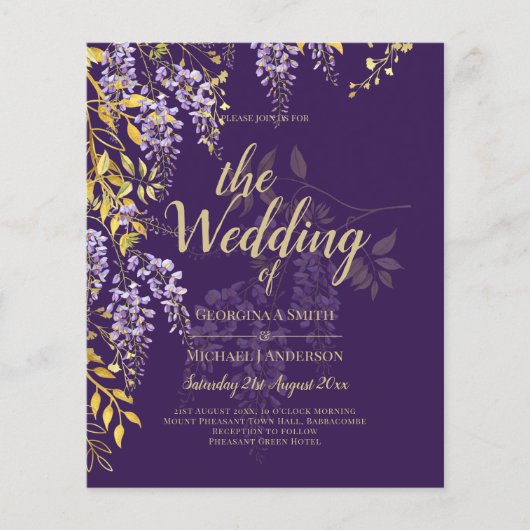 LeahG Lila Gold WISTERIA Floral Wedding INVITE Flyer (Vorne)