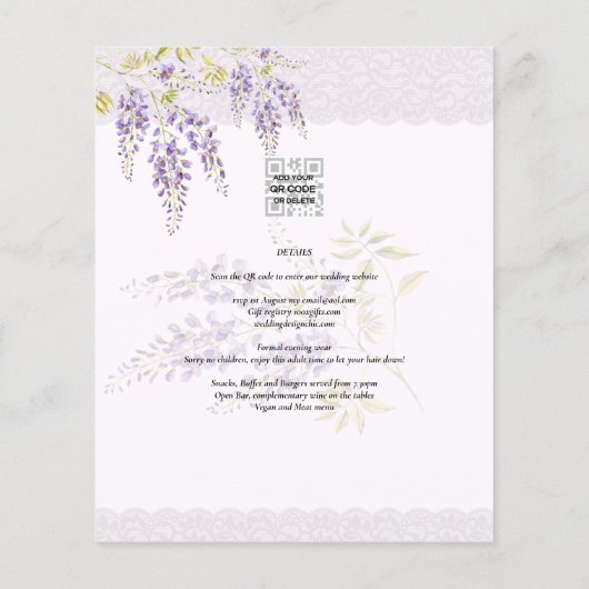 LeahG Lila WISTERIA Lace Floral Wedding INVITE (Rückseite)