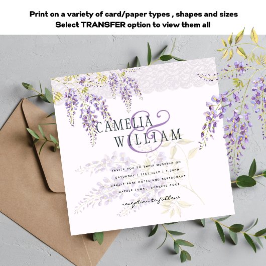 LeahG Lila WISTERIA Lace Floral Wedding INVITE