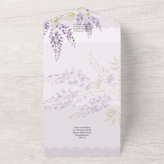 LeahG Lila WISTERIA Lace Floral Wedding INVITE All In One Einladung (Außenbereich)