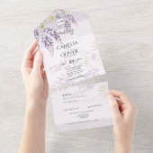 LeahG Lila WISTERIA Lace Floral Wedding INVITE All In One Einladung (Abreißen)