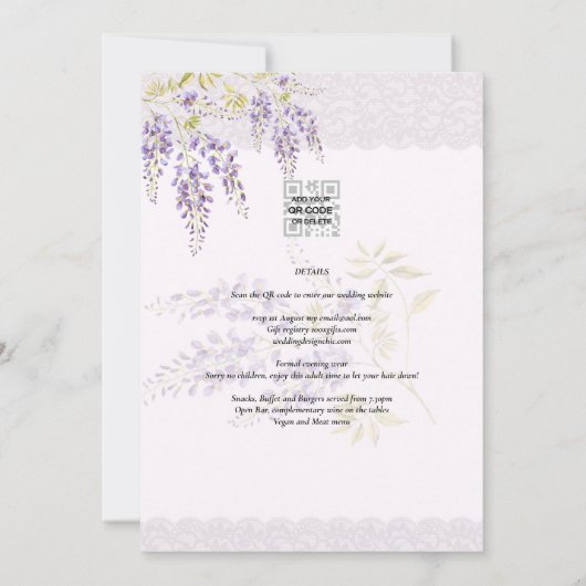 LeahG Lila WISTERIA Lace Floral Wedding INVITE Einladung (Rückseite)