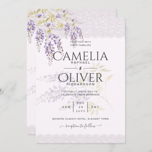 LeahG Lila WISTERIA Lace Floral Wedding INVITE Einladung (Vorne/Hinten)