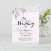 LeahG Lila WISTERIA Lace Floral Wedding INVITE Einladung (Stehend Vorderseite)