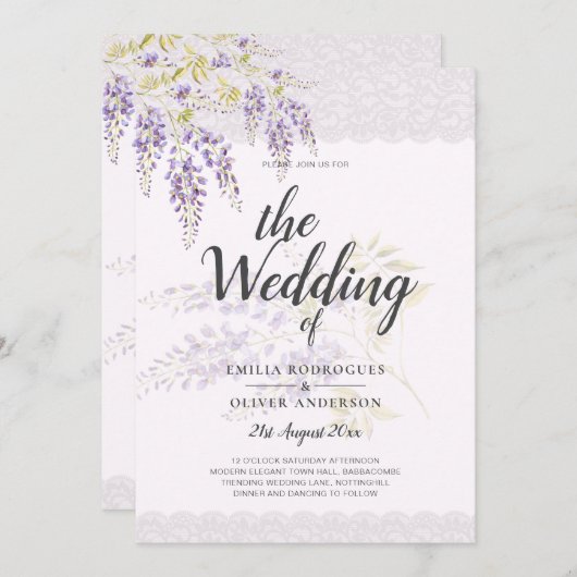 LeahG Lila WISTERIA Lace Floral Wedding INVITE Einladung (Vorne/Hinten)
