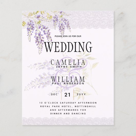 LeahG Lila WISTERIA Lace Floral Wedding INVITE Flyer (Vorne)