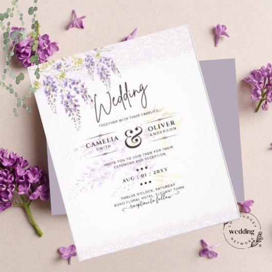 LeahG Lila WISTERIA Lace Floral Wedding INVITE Flyer