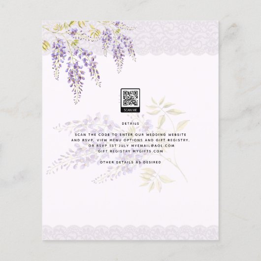 LeahG Lila WISTERIA Lace Floral Wedding INVITE Flyer (Hinten)