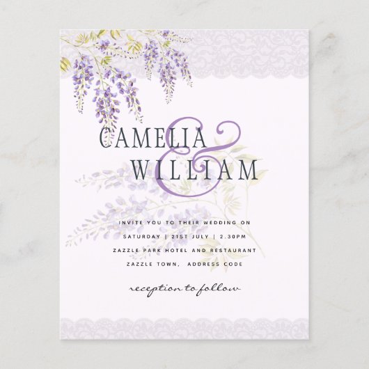 LeahG Lila WISTERIA Lace Floral Wedding INVITE Flyer (Vorne)