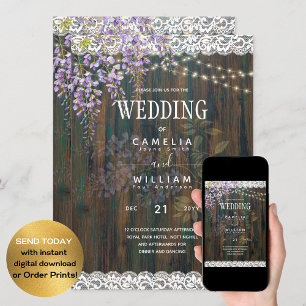 LeahG Lila WISTERIA Rustikale Hochzeit Einladung
