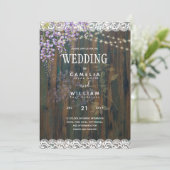 LeahG Lila WISTERIA Rustikale Hochzeit Einladung (Stehend Vorderseite)