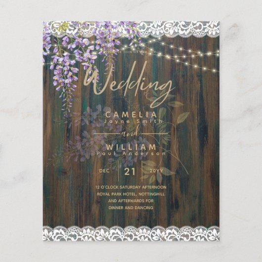 LeahG Lila WISTERIA Rustikale Hochzeit Flyer (Vorne)