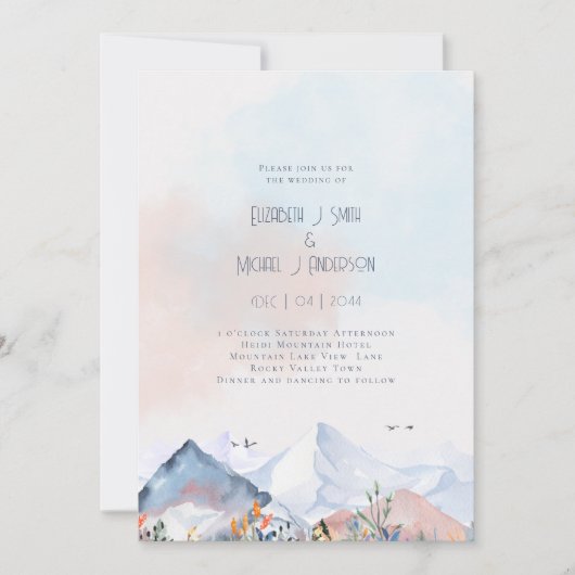 LeahG Mountain Scene Winter Dew Wedding Einladung (Vorderseite)