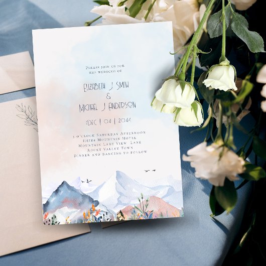 LeahG Mountain Scene Winter Dew Wedding Einladung