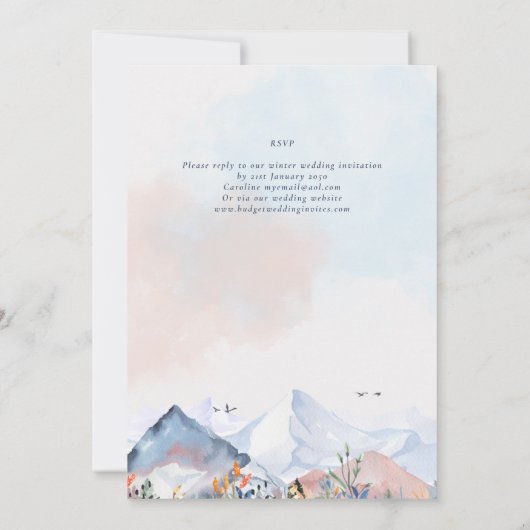 LeahG Mountain Scene Winter Dew Wedding Einladung (Rückseite)