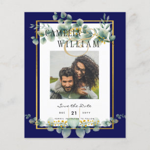 LeahG NAVY BLAU GOLD Grünzeug Eukalyptus Hochzeit Flyer