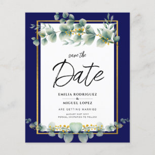 LeahG NAVY BLAU GOLD Grünzeug Eukalyptus Hochzeit Flyer
