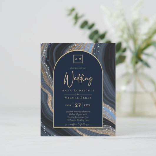 LeahG Navy Blue Gold Agate STARRY NIGHT Wedding (Stehend Vorderseite)