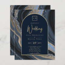 LeahG Navy Blue Gold Agate STARRY NIGHT Wedding