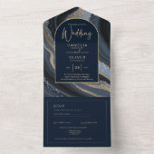 LeahG Navy Blue Gold Agate STARRY NIGHT Wedding All In One Einladung (Innen Boden)