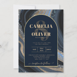 LeahG Navy Blue Gold Agate STARRY NIGHT Wedding Einladung