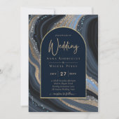 LeahG Navy Blue Gold Agate STARRY NIGHT Wedding Einladung (Vorderseite)