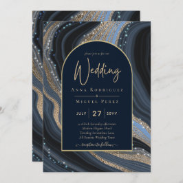 LeahG Navy Blue Gold Agate STARRY NIGHT Wedding Einladung