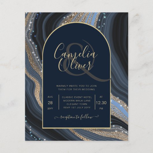 LeahG Navy Blue Gold Agate STARRY NIGHT Wedding Flyer (Vorne)