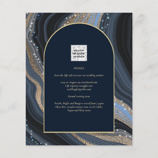 LeahG Navy Blue Gold Agate STARRY NIGHT Wedding Flyer (Hinten)