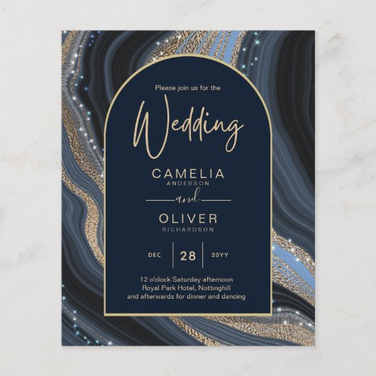 LeahG Navy Blue Gold Agate STARRY NIGHT Wedding Flyer (Vorne)