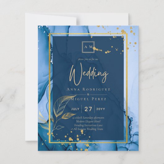 LeahG® Navy Blue Gold Alkohol Tinte Wedding (Vorderseite)