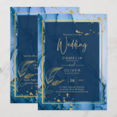 LeahG® Navy Blue Gold Alkohol Tinte Wedding Einladung (Vorne/Hinten)