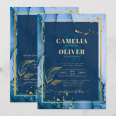 LeahG® Navy Blue Gold Alkohol Tinte Wedding Einladung (Vorne/Hinten)