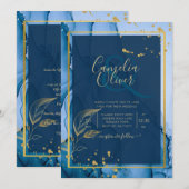 LeahG® Navy Blue Gold Alkohol Tinte Wedding Einladung (Vorne/Hinten)