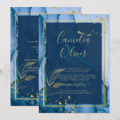 LeahG® Navy Blue Gold Alkohol Tinte Wedding Einladung (Vorne/Hinten)