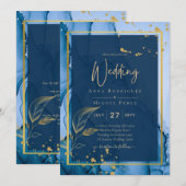 LeahG® Navy Blue Gold Alkohol Tinte Wedding Einladung (Vorne/Hinten)