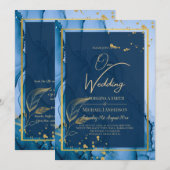 LeahG® Navy Blue Gold Alkohol Tinte Wedding Einladung (Vorne/Hinten)