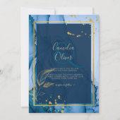 LeahG® Navy Blue Gold Alkohol Tinte Wedding Einladung (Vorderseite)