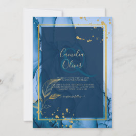 LeahG® Navy Blue Gold Alkohol Tinte Wedding Einladung