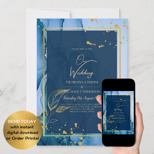 LeahG® Navy Blue Gold Alkohol Tinte Wedding Einladung