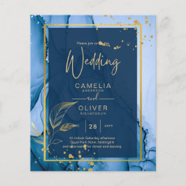 LeahG® Navy Blue Gold Alkohol Tinte Wedding Flyer