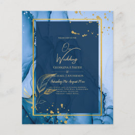 LeahG® Navy Blue Gold Alkohol Tinte Wedding Flyer