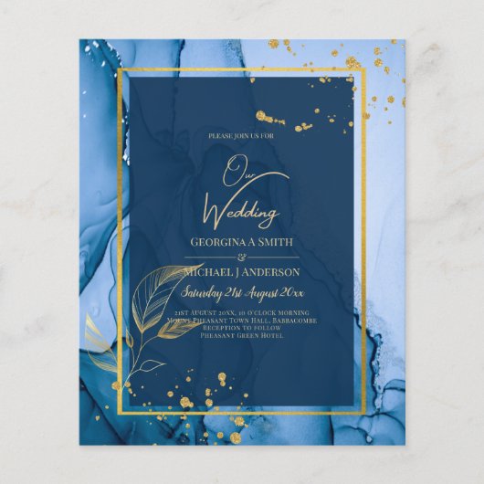 LeahG® Navy Blue Gold Alkohol Tinte Wedding Flyer (Vorne)