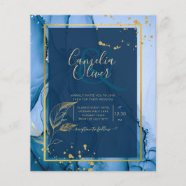 LeahG® Navy Blue Gold Alkohol Tinte Wedding Flyer