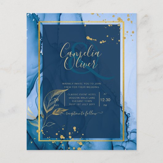 LeahG® Navy Blue Gold Alkohol Tinte Wedding Flyer (Vorne)