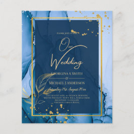 LeahG® Navy Blue Gold Alkohol Tinte Wedding Flyer
