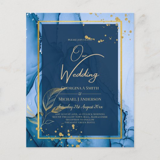 LeahG® Navy Blue Gold Alkohol Tinte Wedding Flyer (Vorne)